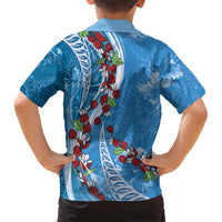 Fiji Tagimaucia Floral Family Matching Long Sleeve Bodycon Dress and Hawaiian Shirt Tapa Pattern LT01 - Polynesian Pride