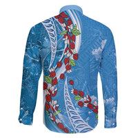 Fiji Tagimaucia Floral Family Matching Long Sleeve Bodycon Dress and Hawaiian Shirt Tapa Pattern LT01 - Polynesian Pride