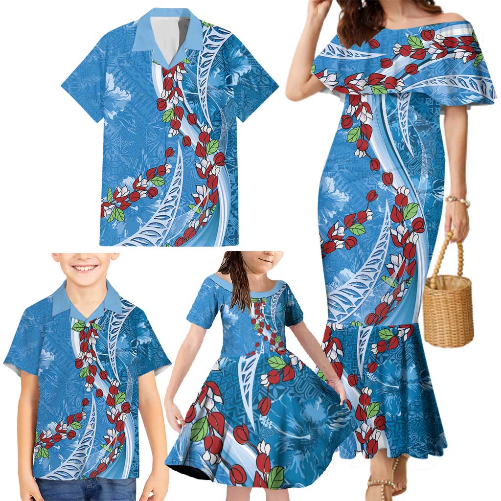 Fiji Tagimaucia Floral Family Matching Mermaid Dress and Hawaiian Shirt Tapa Pattern LT01 - Polynesian Pride