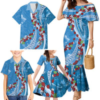 Fiji Tagimaucia Floral Family Matching Mermaid Dress and Hawaiian Shirt Tapa Pattern LT01 - Polynesian Pride