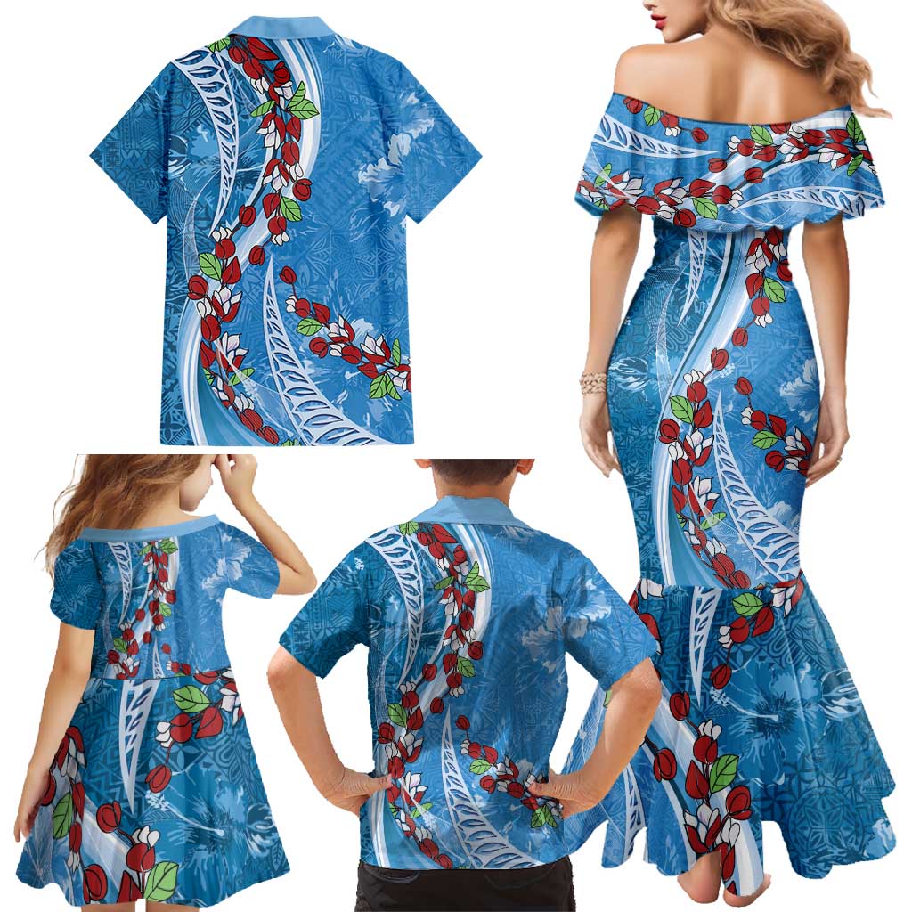 Fiji Tagimaucia Floral Family Matching Mermaid Dress and Hawaiian Shirt Tapa Pattern LT01 - Polynesian Pride