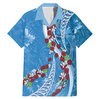 Fiji Tagimaucia Floral Family Matching Mermaid Dress and Hawaiian Shirt Tapa Pattern LT01 Dad's Shirt - Short Sleeve Blue - Polynesian Pride
