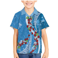 Fiji Tagimaucia Floral Family Matching Mermaid Dress and Hawaiian Shirt Tapa Pattern LT01 Son's Shirt Blue - Polynesian Pride