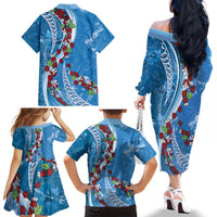 Fiji Tagimaucia Floral Family Matching Off The Shoulder Long Sleeve Dress and Hawaiian Shirt Tapa Pattern LT01 - Polynesian Pride