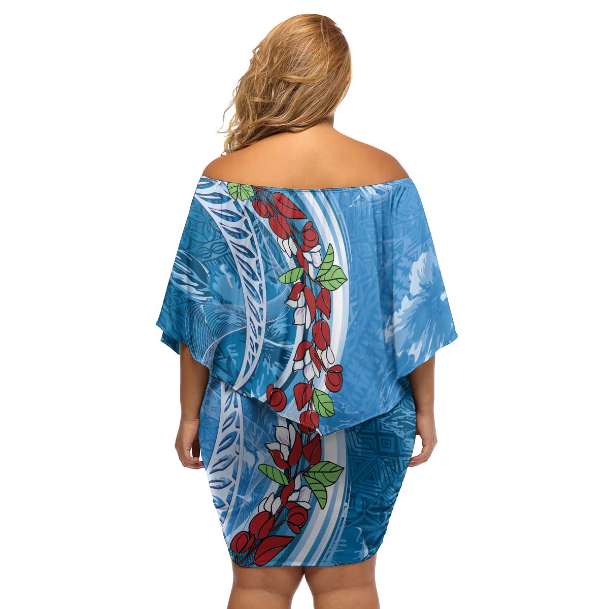 Fiji Tagimaucia Floral Family Matching Off Shoulder Short Dress and Hawaiian Shirt Tapa Pattern LT01 - Polynesian Pride
