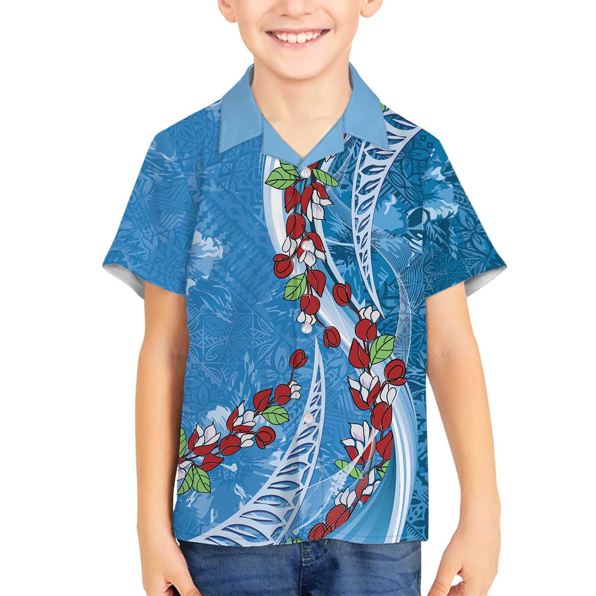 Fiji Tagimaucia Floral Family Matching Puletasi and Hawaiian Shirt Tapa Pattern