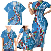 Fiji Tagimaucia Floral Family Matching Short Sleeve Bodycon Dress and Hawaiian Shirt Tapa Pattern LT01 - Polynesian Pride
