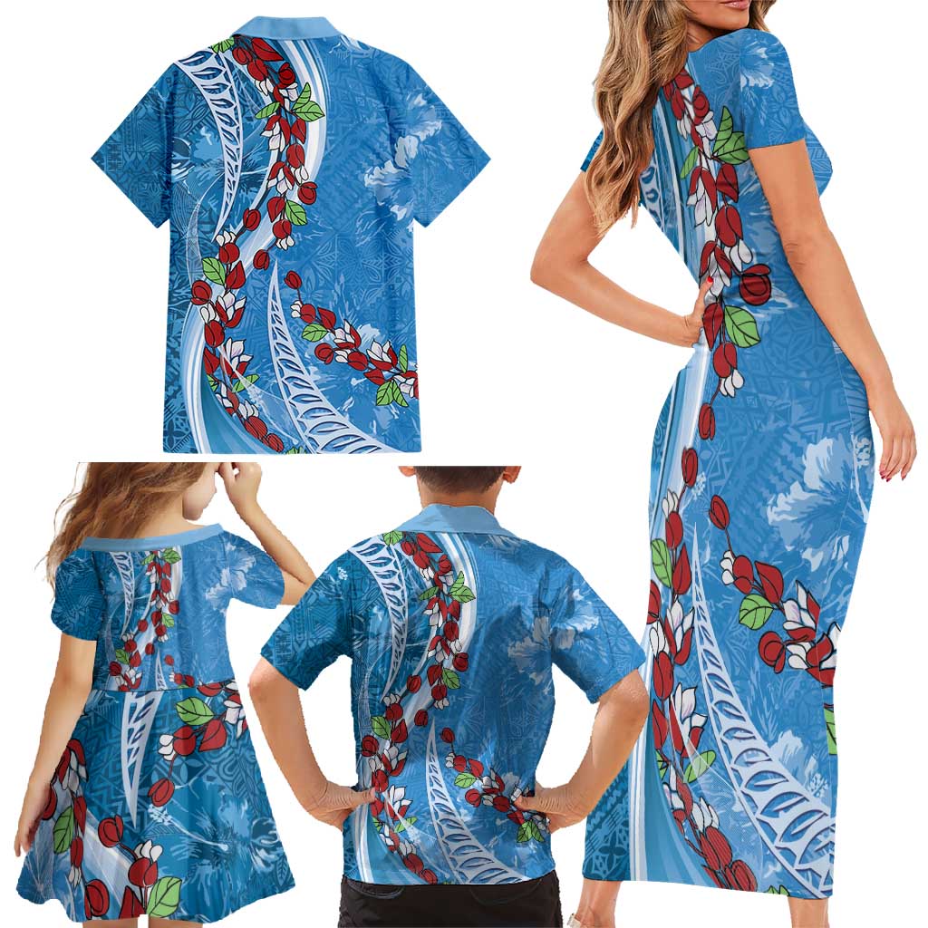 Fiji Tagimaucia Floral Family Matching Short Sleeve Bodycon Dress and Hawaiian Shirt Tapa Pattern LT01 - Polynesian Pride