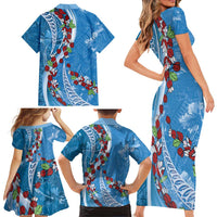 Fiji Tagimaucia Floral Family Matching Short Sleeve Bodycon Dress and Hawaiian Shirt Tapa Pattern LT01 - Polynesian Pride