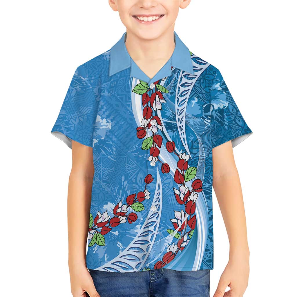 Fiji Tagimaucia Floral Family Matching Short Sleeve Bodycon Dress and Hawaiian Shirt Tapa Pattern LT01 Son's Shirt Blue - Polynesian Pride