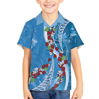 Fiji Tagimaucia Floral Family Matching Short Sleeve Bodycon Dress and Hawaiian Shirt Tapa Pattern LT01 Son's Shirt Blue - Polynesian Pride
