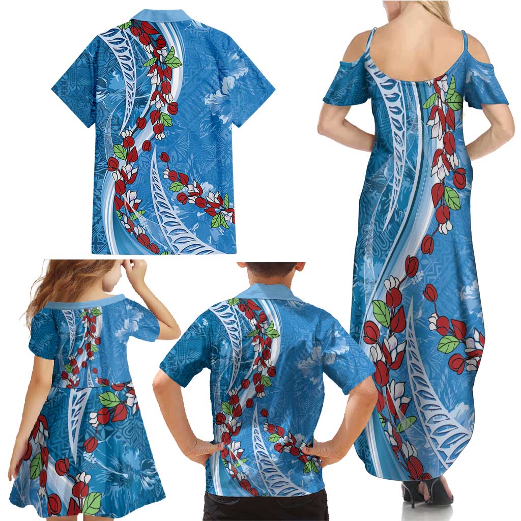 Fiji Tagimaucia Floral Family Matching Summer Maxi Dress and Hawaiian Shirt Tapa Pattern LT01 - Polynesian Pride