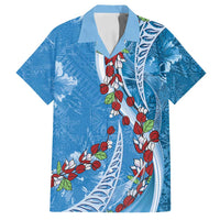 Fiji Tagimaucia Floral Family Matching Summer Maxi Dress and Hawaiian Shirt Tapa Pattern LT01 Dad's Shirt - Short Sleeve Blue - Polynesian Pride