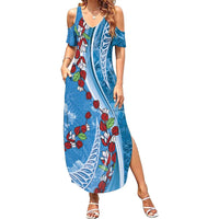 Fiji Tagimaucia Floral Family Matching Summer Maxi Dress and Hawaiian Shirt Tapa Pattern LT01 Mom's Dress Blue - Polynesian Pride