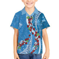 Fiji Tagimaucia Floral Family Matching Summer Maxi Dress and Hawaiian Shirt Tapa Pattern LT01 Son's Shirt Blue - Polynesian Pride