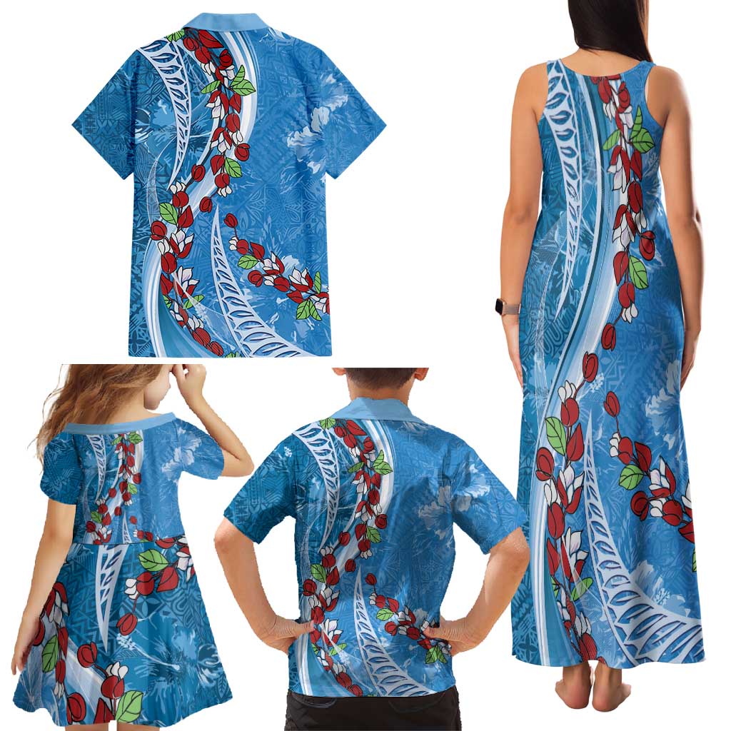 Fiji Tagimaucia Floral Family Matching Tank Maxi Dress and Hawaiian Shirt Tapa Pattern LT01 - Polynesian Pride