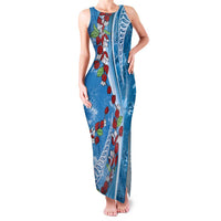 Fiji Tagimaucia Floral Family Matching Tank Maxi Dress and Hawaiian Shirt Tapa Pattern LT01 Mom's Dress Blue - Polynesian Pride