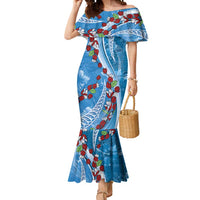 Fiji Tagimaucia Floral Mermaid Dress Tapa Pattern