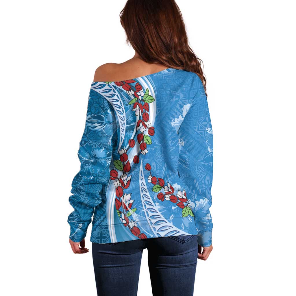Fiji Tagimaucia Floral Off Shoulder Sweater Tapa Pattern