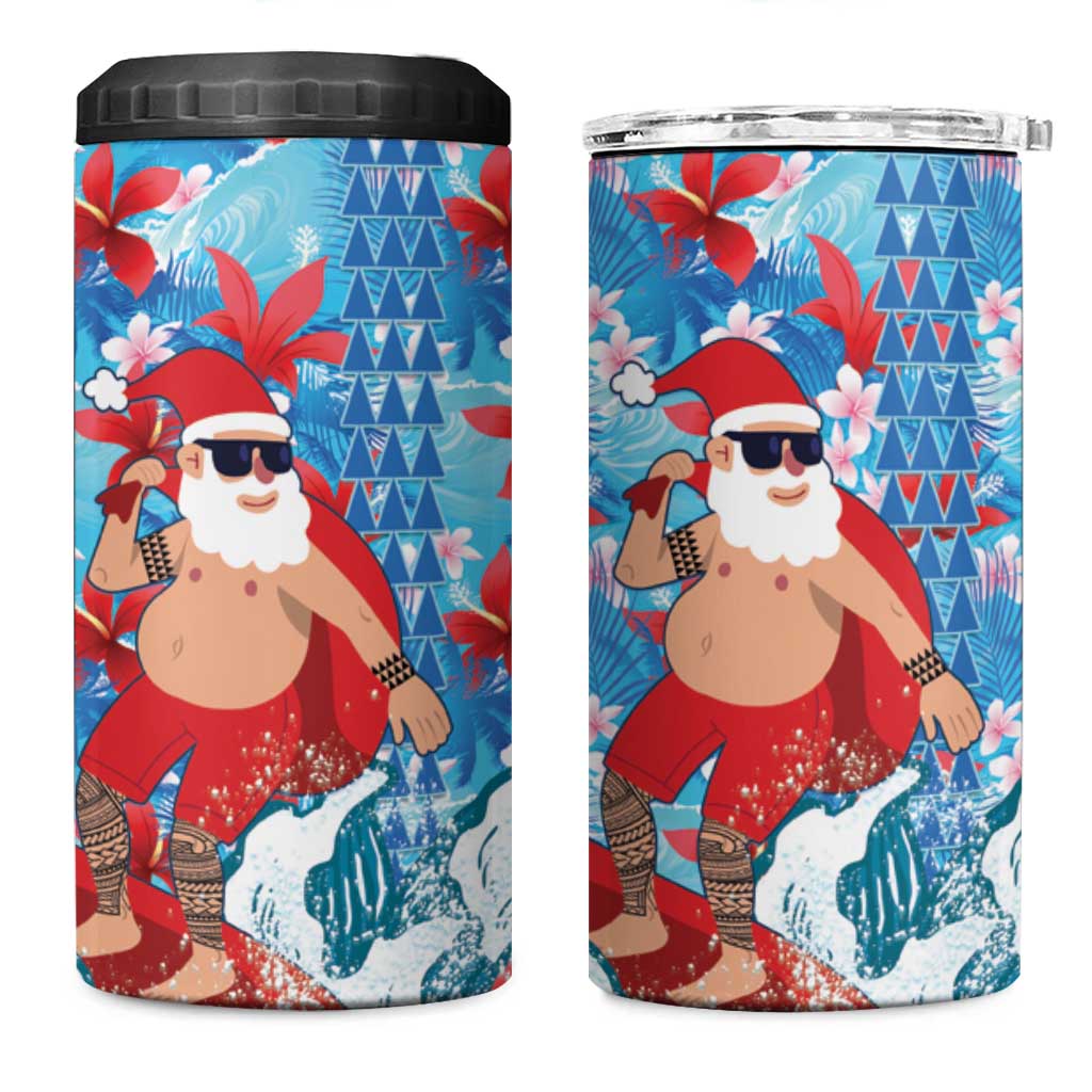 Hawaii Christmas 4 in 1 Can Cooler Tumbler Santa Claus Surfing Kakau Tropical Style LT01 One Size: 16 oz Blue - Polynesian Pride