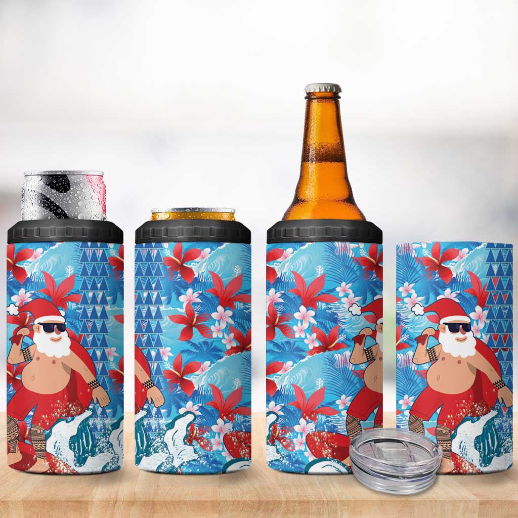 Hawaii Christmas 4 in 1 Can Cooler Tumbler Santa Claus Surfing Kakau Tropical Style LT01 - Polynesian Pride