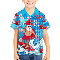 Hawaii Christmas Kid Hawaiian Shirt Santa Claus Surfing Kakau Tropical Style LT01 Kid Blue - Polynesian Pride