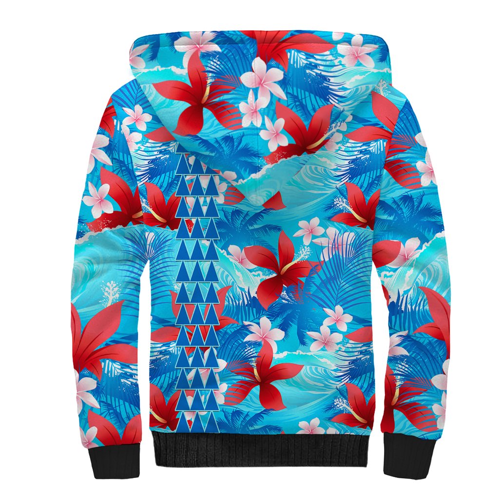 Hawaii Christmas Sherpa Hoodie Santa Claus Surfing Kakau Tropical Style LT01 - Polynesian Pride