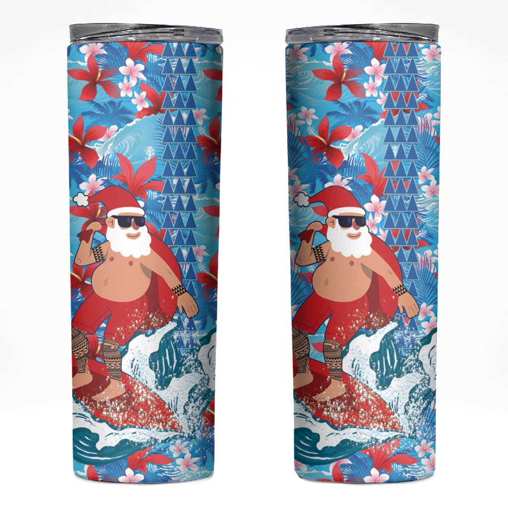 Hawaii Christmas Skinny Tumbler Santa Claus Surfing Kakau Tropical Style LT01 Blue - Polynesian Pride