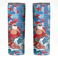 Hawaii Christmas Skinny Tumbler Santa Claus Surfing Kakau Tropical Style LT01 Blue - Polynesian Pride