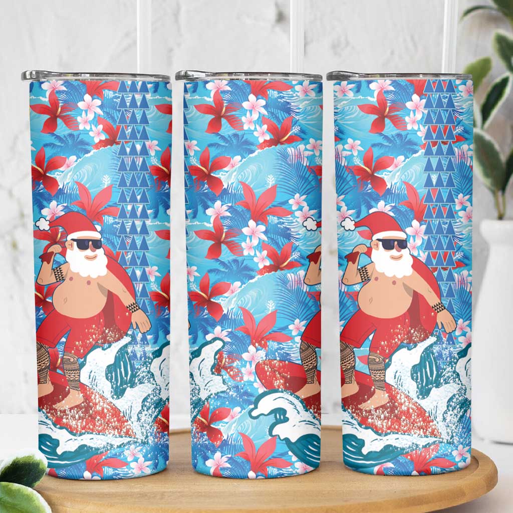 Hawaii Christmas Skinny Tumbler Santa Claus Surfing Kakau Tropical Style LT01 - Polynesian Pride