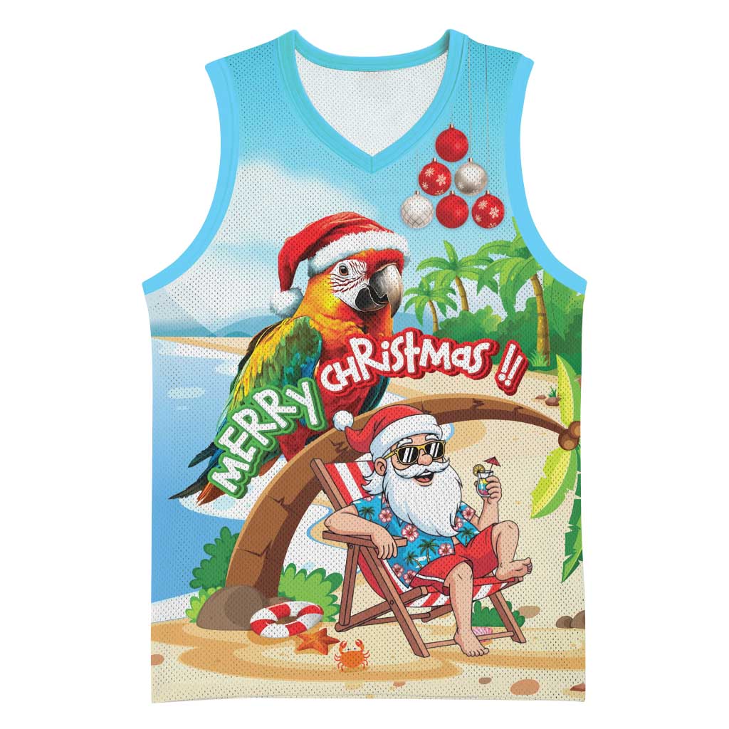 Personalized Hawaii Santa Parrot Christmas Basketball Jersey Summer Vibe LT01 Unisex Blue - Polynesian Pride