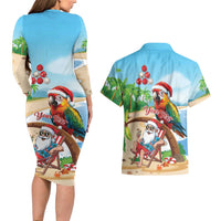 Personalized Hawaii Santa Parrot Christmas Couples Matching Long Sleeve Bodycon Dress and Hawaiian Shirt Summer Vibe LT01 - Polynesian Pride