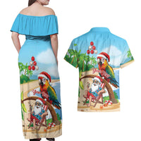 Personalized Hawaii Santa Parrot Christmas Couples Matching Off Shoulder Maxi Dress and Hawaiian Shirt Summer Vibe - Polynesian Pride