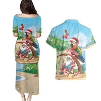 Personalized Hawaii Santa Parrot Christmas Couples Matching Puletasi and Hawaiian Shirt Summer Vibe - Polynesian Pride