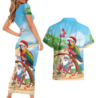 Personalized Hawaii Santa Parrot Christmas Couples Matching Short Sleeve Bodycon Dress and Hawaiian Shirt Summer Vibe LT01 - Polynesian Pride