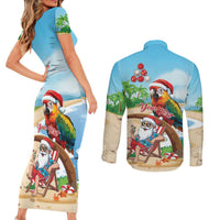 Personalized Hawaii Santa Parrot Christmas Couples Matching Short Sleeve Bodycon Dress and Long Sleeve Button Shirt Summer Vibe LT01 - Polynesian Pride