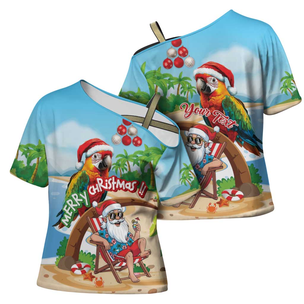 Personalized Hawaii Santa Parrot Christmas Cross Shoulder Shirt Summer Vibe - Polynesian Pride