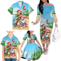 Personalized Hawaii Santa Parrot Christmas Family Matching Off The Shoulder Long Sleeve Dress and Hawaiian Shirt Summer Vibe LT01 - Polynesian Pride