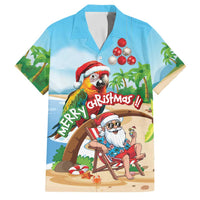 Personalized Hawaii Santa Parrot Christmas Family Matching Off The Shoulder Long Sleeve Dress and Hawaiian Shirt Summer Vibe LT01 Dad's Shirt - Short Sleeve Blue - Polynesian Pride