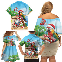 Personalized Hawaii Santa Parrot Christmas Family Matching Off Shoulder Short Dress and Hawaiian Shirt Summer Vibe LT01 - Polynesian Pride