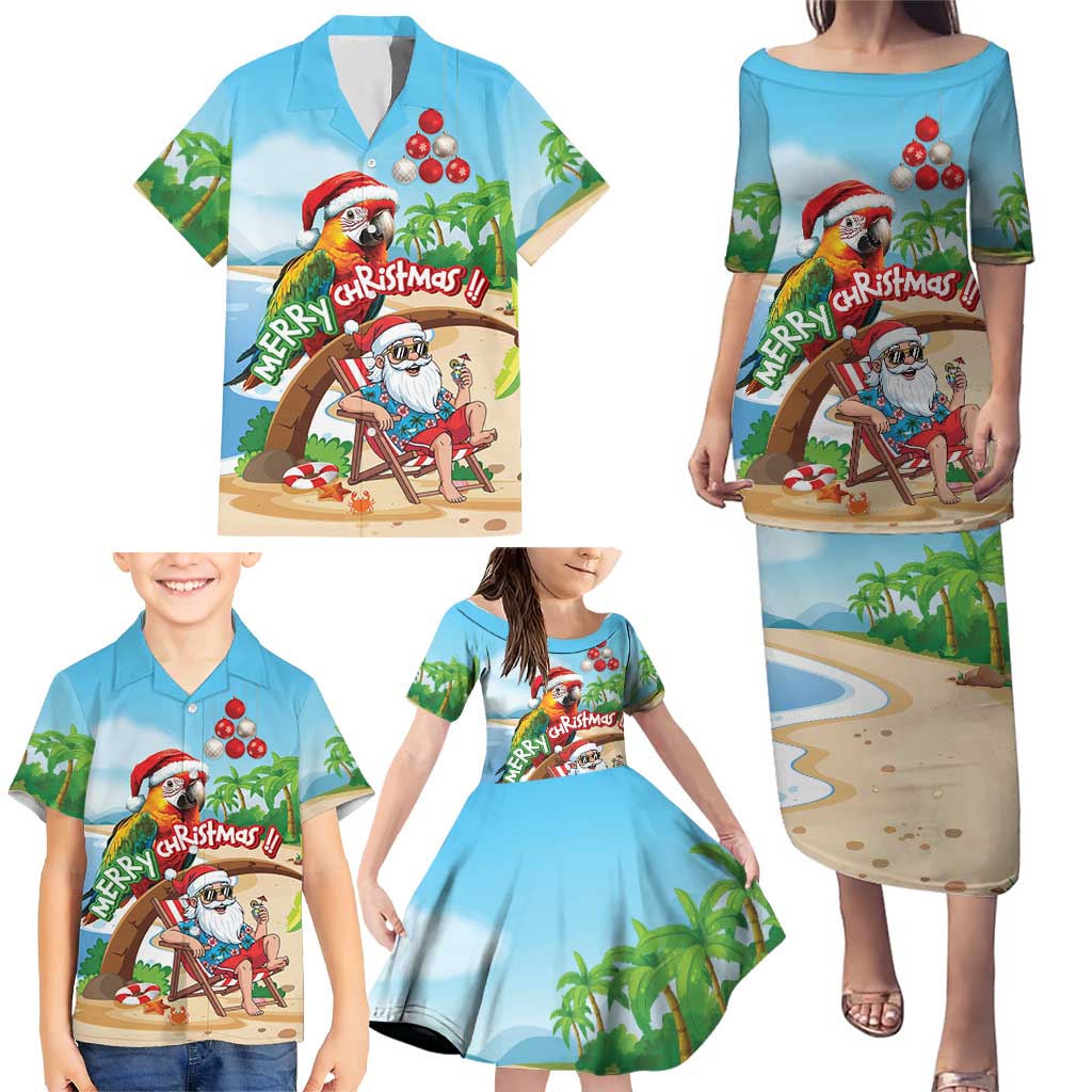 Personalized Hawaii Santa Parrot Christmas Family Matching Puletasi and Hawaiian Shirt Summer Vibe LT01 - Polynesian Pride