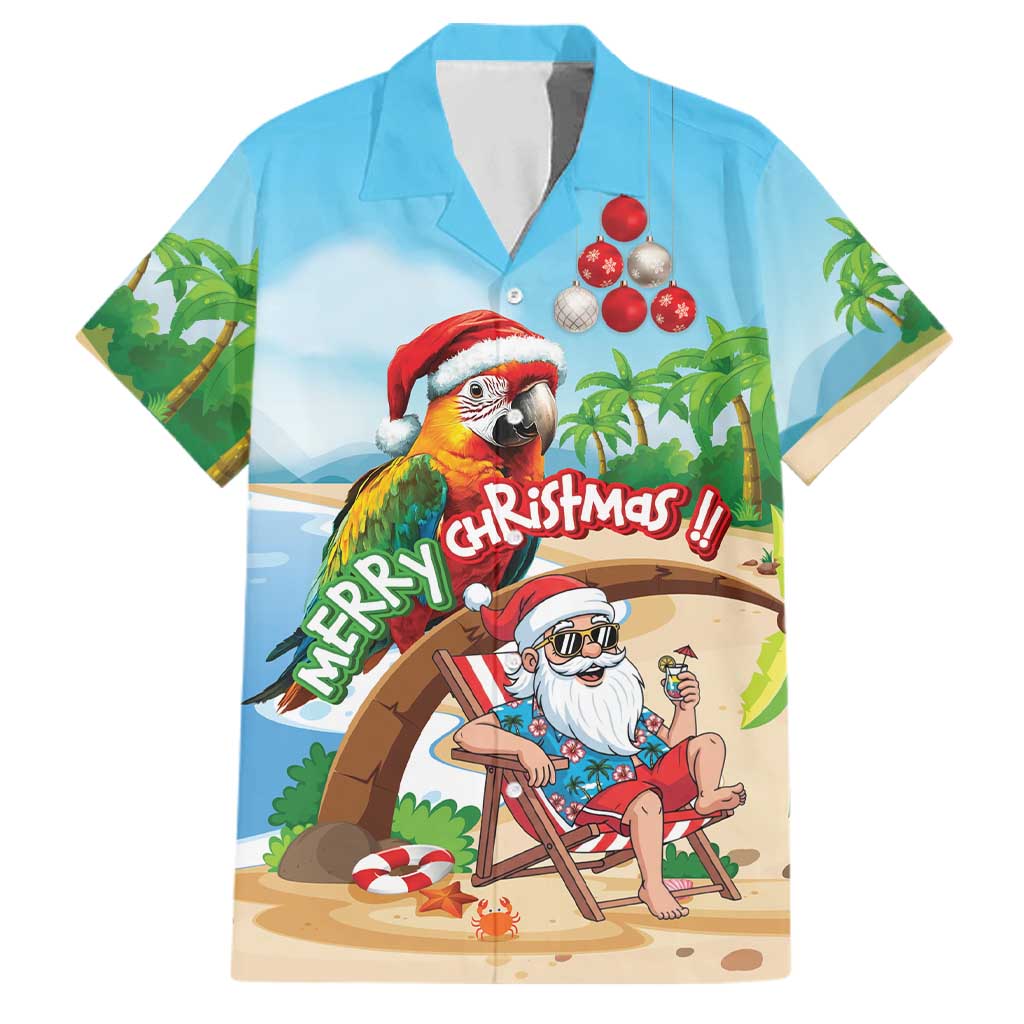 Personalized Hawaii Santa Parrot Christmas Family Matching Summer Maxi Dress and Hawaiian Shirt Summer Vibe LT01 Dad's Shirt - Short Sleeve Blue - Polynesian Pride