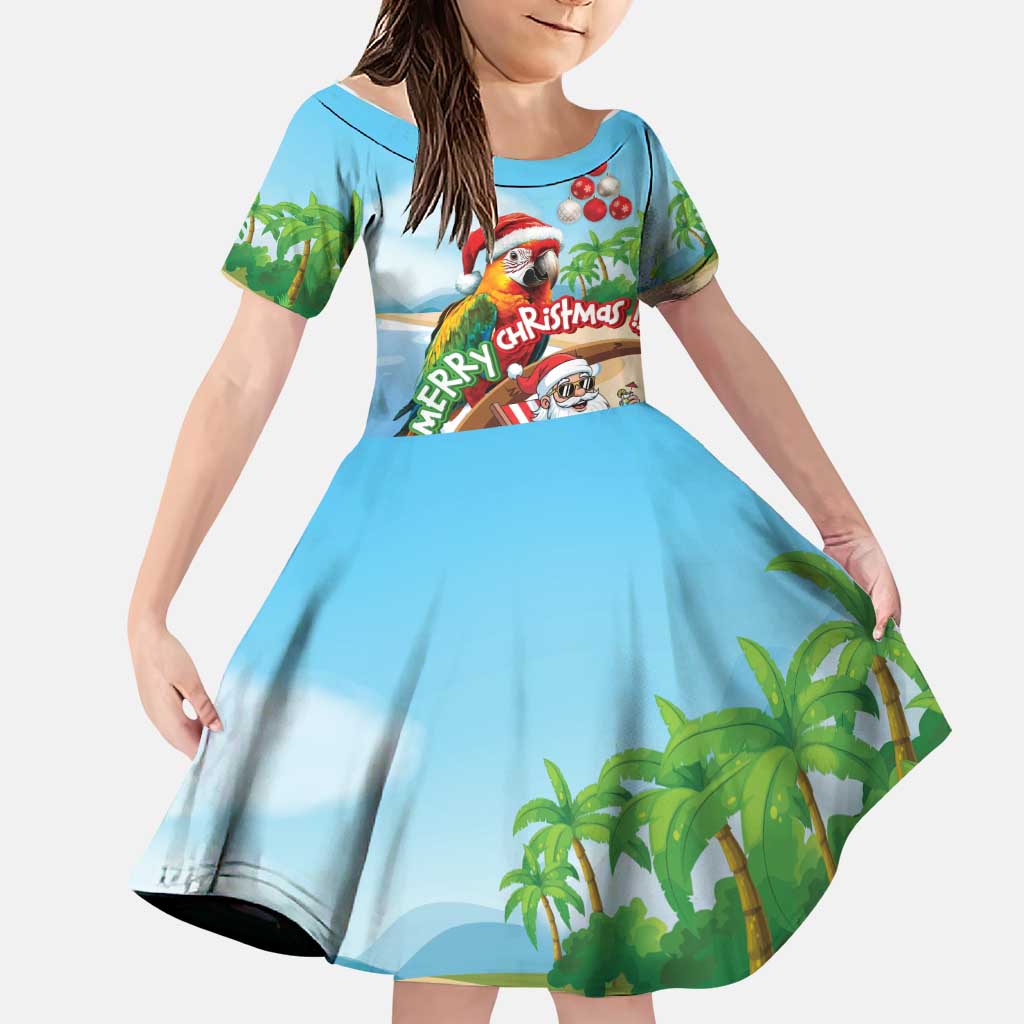 Personalized Hawaii Santa Parrot Christmas Family Matching Tank Maxi Dress and Hawaiian Shirt Summer Vibe LT01 Daughter's Dress Blue - Polynesian Pride