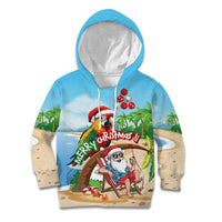 Personalized Hawaii Santa Parrot Christmas Kid Hoodie Summer Vibe LT01 Hoodie Blue - Polynesian Pride