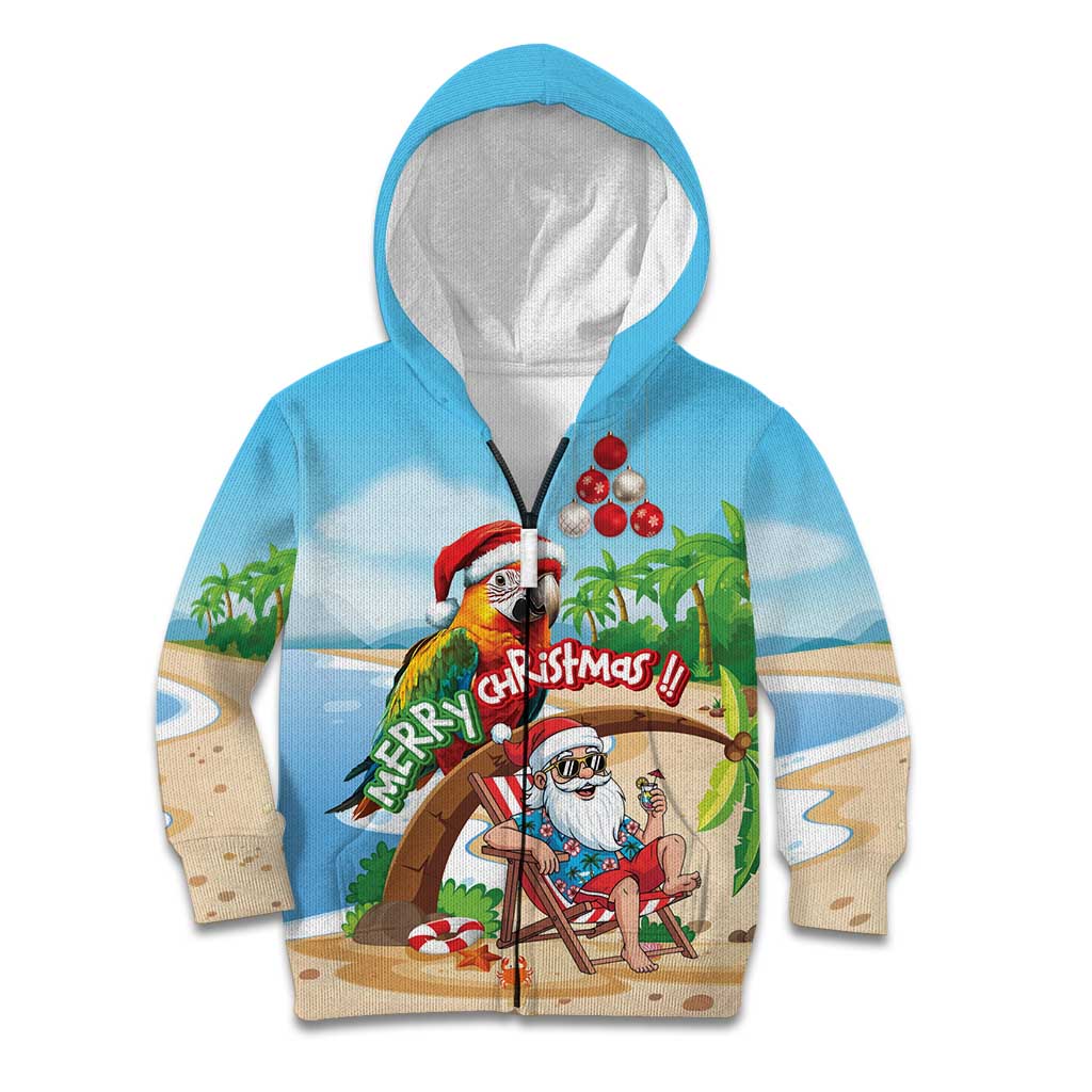 Personalized Hawaii Santa Parrot Christmas Kid Hoodie Summer Vibe LT01 Zip Hoodie Blue - Polynesian Pride