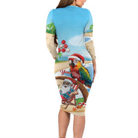 Personalized Hawaii Santa Parrot Christmas Long Sleeve Bodycon Dress Summer Vibe - Polynesian Pride