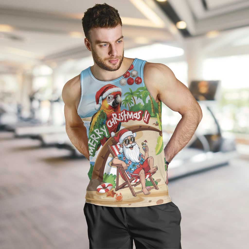 Personalized Hawaii Santa Parrot Christmas Men Tank Top Summer Vibe LT01 Blue - Polynesian Pride