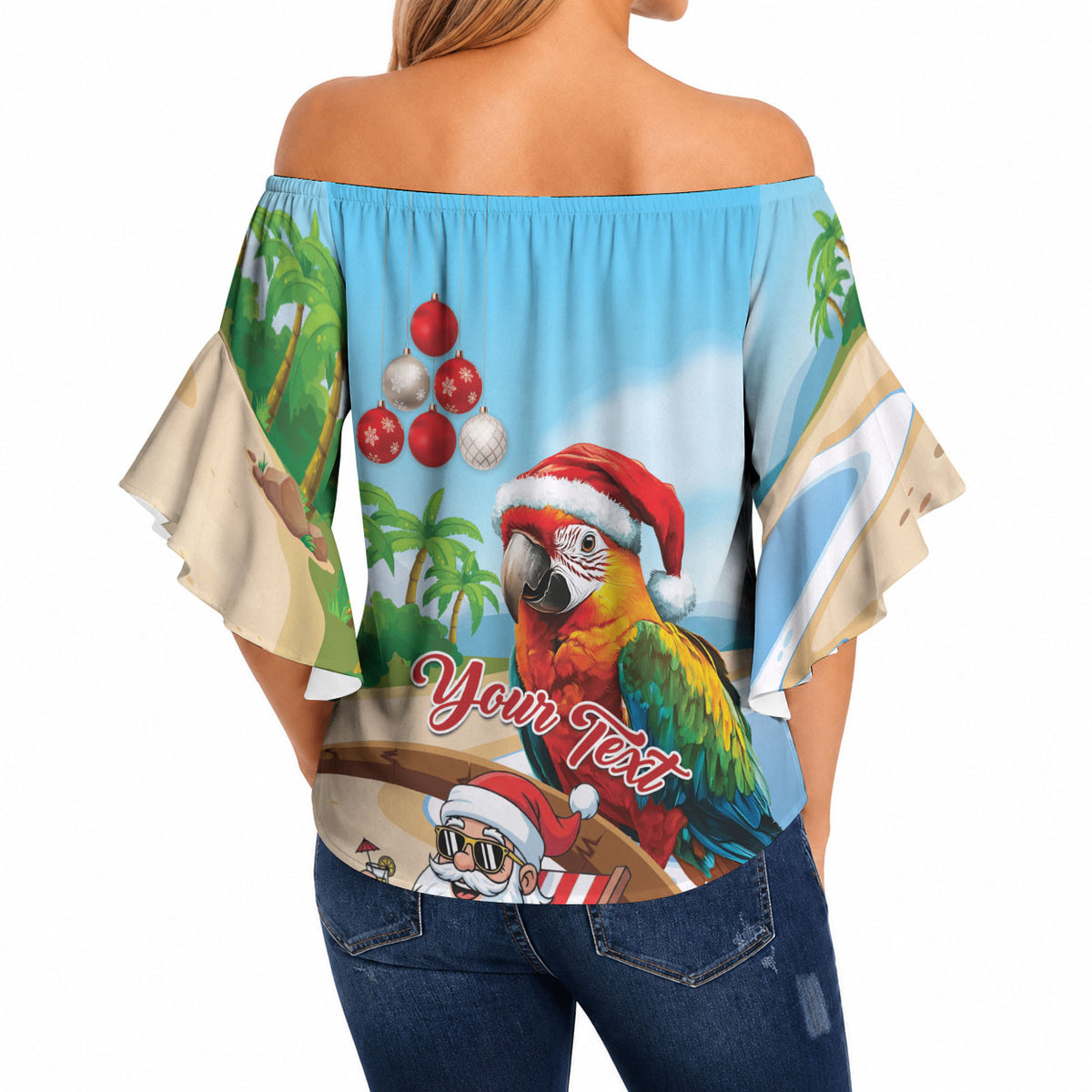 Personalized Hawaii Santa Parrot Christmas Off Shoulder Wrap Waist Top Summer Vibe LT01 - Polynesian Pride