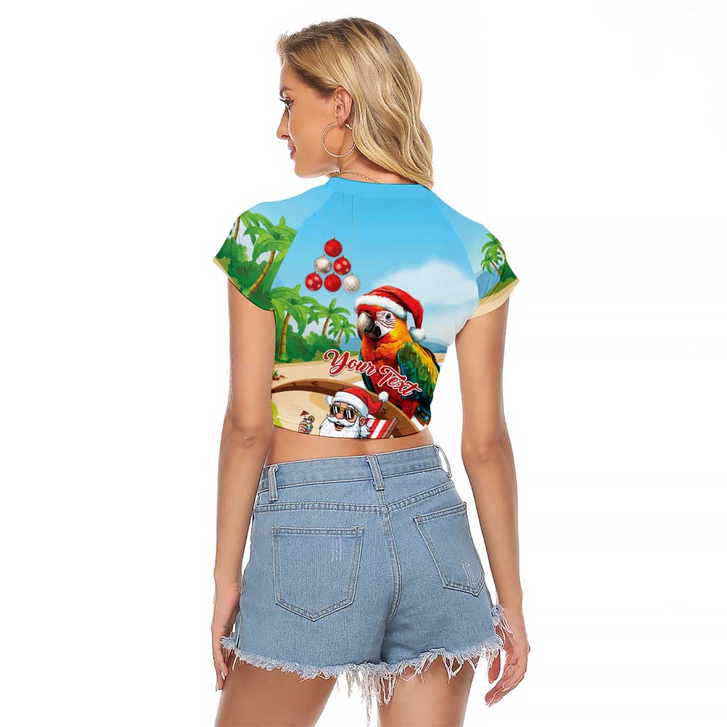 Personalized Hawaii Santa Parrot Christmas Raglan Cropped T Shirt Summer Vibe - Polynesian Pride
