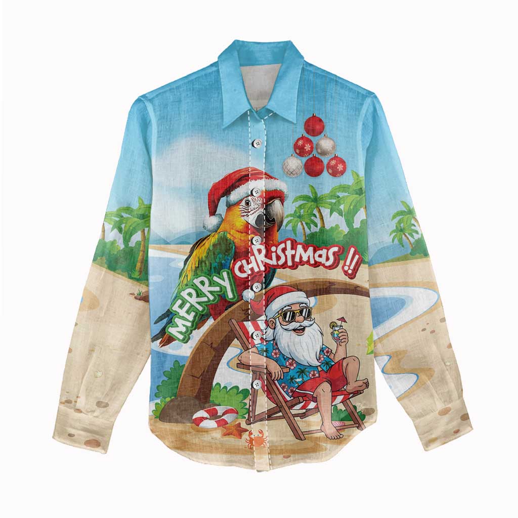 Personalized Hawaii Santa Parrot Christmas Women Casual Shirt Summer Vibe - Polynesian Pride